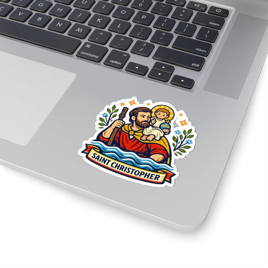Saint Christopher Kiss-Cut Sticker — Catholic Folk Art Decal