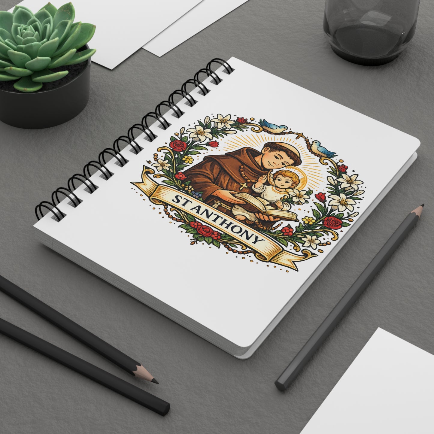 Saint Anthony Spiral Journal — Catholic Folk Art Prayer Notebook