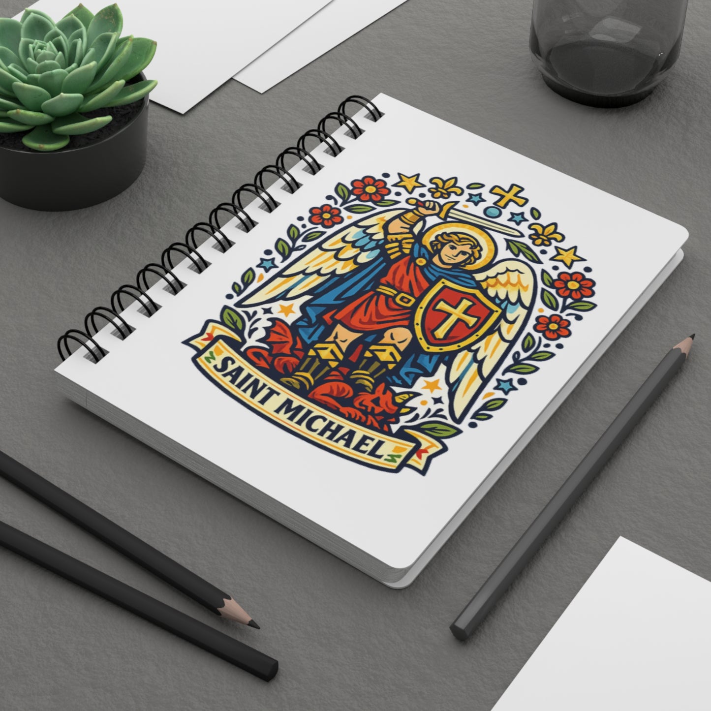 Saint Michael the Archangel Spiral Journal — Catholic Folk Art Prayer Notebook