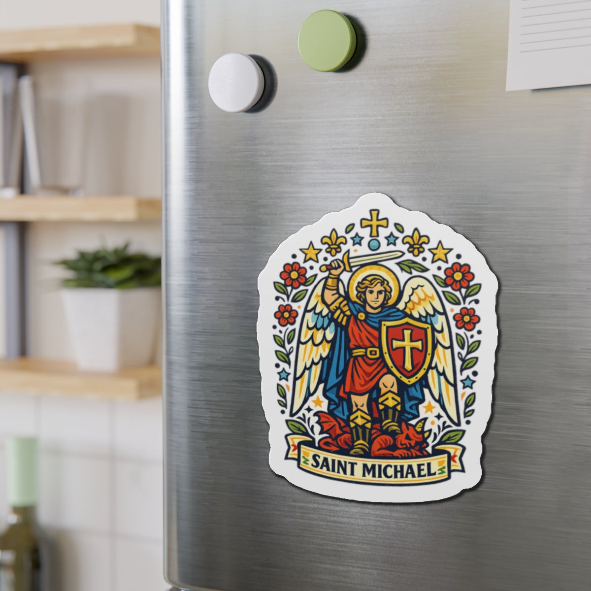 Saint Michael the Archangel Die-Cut Magnet — Catholic Folk Art Fridge Magnet