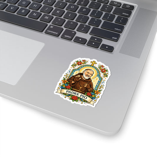 Saint Padre Pio Kiss-Cut Sticker — Catholic Folk Art Decal