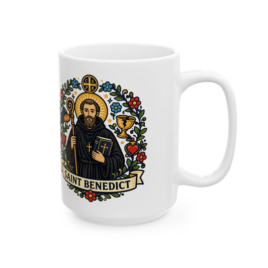 Saint Benedict Ceramic Mug — "Ora et Labora" Catholic Coffee Cup