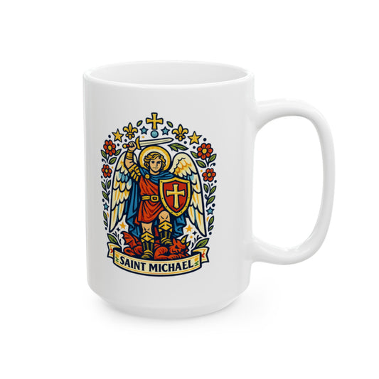Saint Michael Mug — "Defend Us in Battle" Prayer Coffee Cup