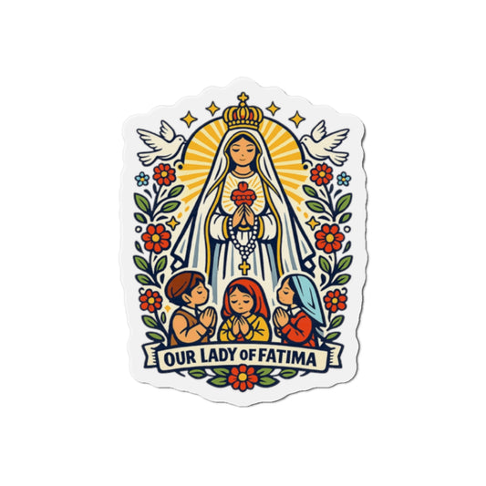 Our Lady of Fatima Die-Cut Magnet — Catholic Folk Art Fridge Magnet