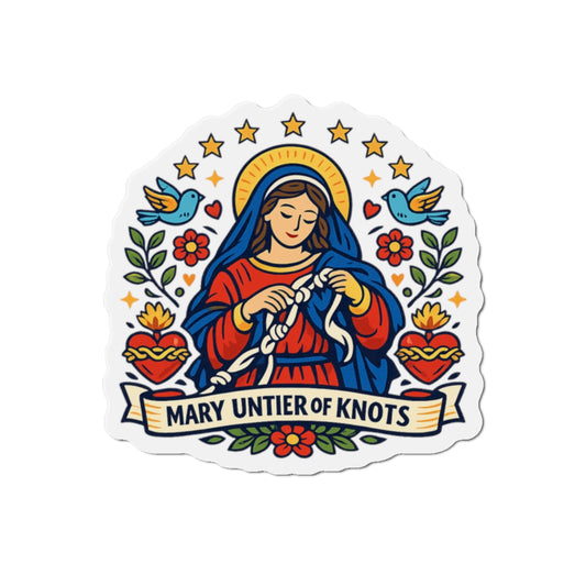 Mary Untier of Knots Die-Cut Magnet — Catholic Folk Art Fridge Magnet