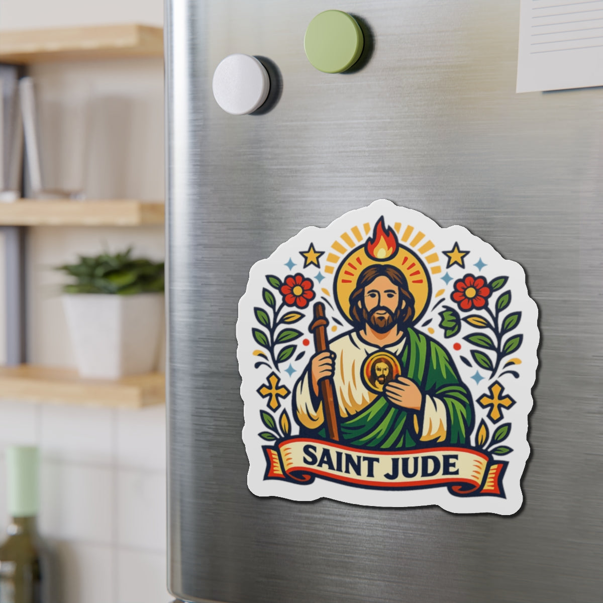 Saint Jude Die-Cut Magnet — Catholic Folk Art Fridge Magnet