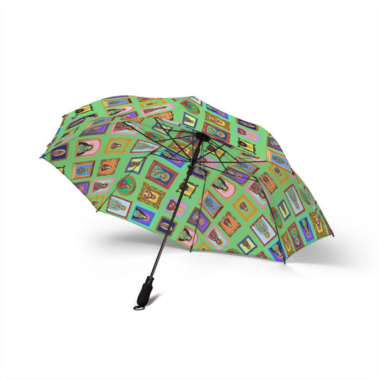 Heaven's Gallery Catholic Saints Umbrella — Green Folk Art Foldable Umbrella