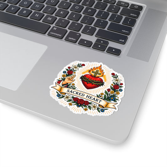Sacred Heart of Jesus Kiss-Cut Sticker — Catholic Folk Art Decal