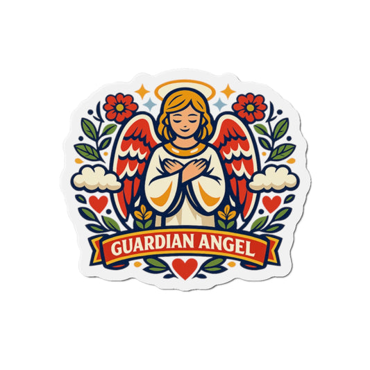 Guardian Angel Die-Cut Magnet — Catholic Folk Art Fridge Magnet