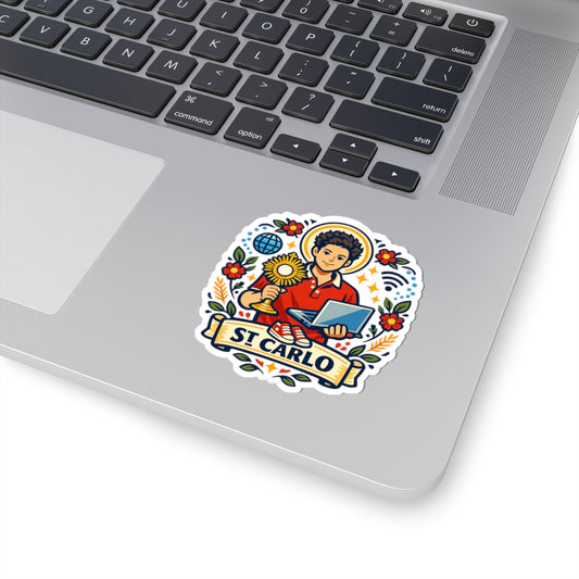 Saint Carlo Acutis Kiss-Cut Sticker — Catholic Folk Art Decal