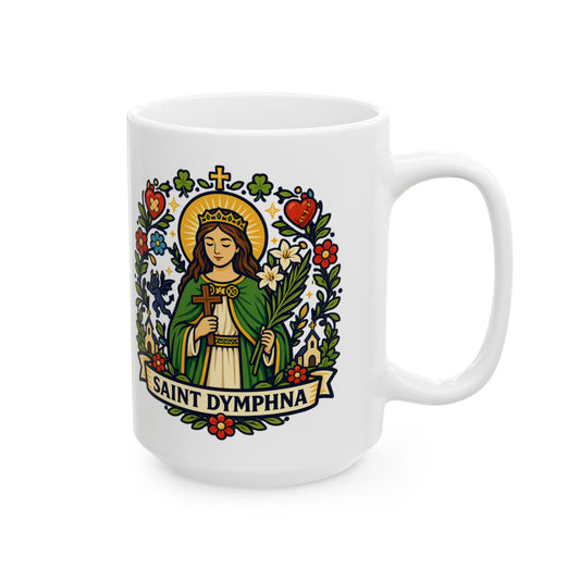 Saint Dymphna Ceramic Mug — Patron of Mental Health