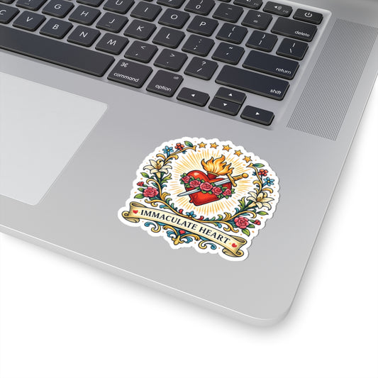 Immaculate Heart of Mary Kiss-Cut Sticker — Catholic Folk Art Decal