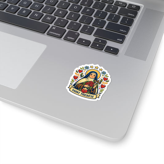 Saint Thérèse of Lisieux Kiss-Cut Sticker — Catholic Folk Art Decal