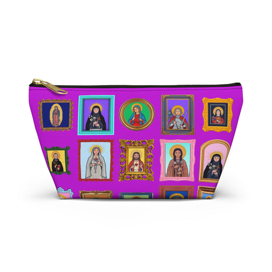 Heaven's Gallery Saint Pattern Accessory Pouch — Bright Pink T‑Bottom Makeup Bag