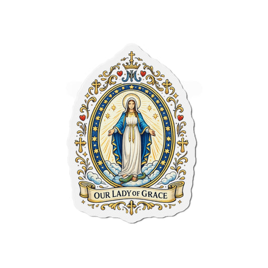 Our Lady of Grace Die-Cut Magnet — Catholic Folk Art Fridge Magnet