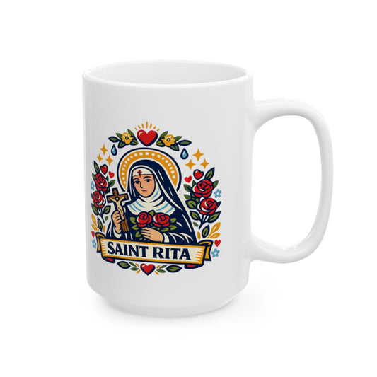 Saint Rita Mug — "Hope Blooms Where Grace Is Given"