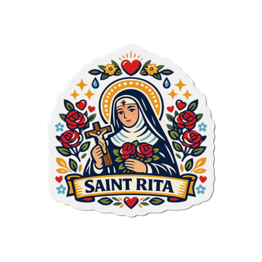 Saint Rita of Cascia Die-Cut Magnet — Catholic Folk Art Fridge Magnet
