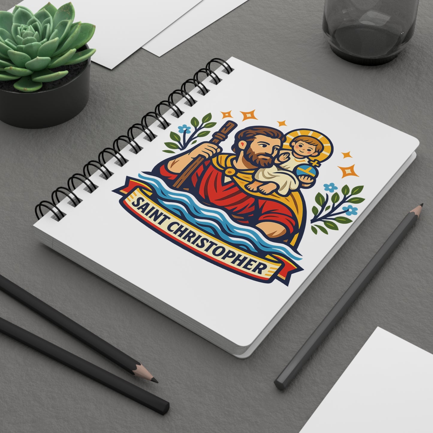 Saint Christopher Spiral Journal — Catholic Folk Art Prayer Notebook