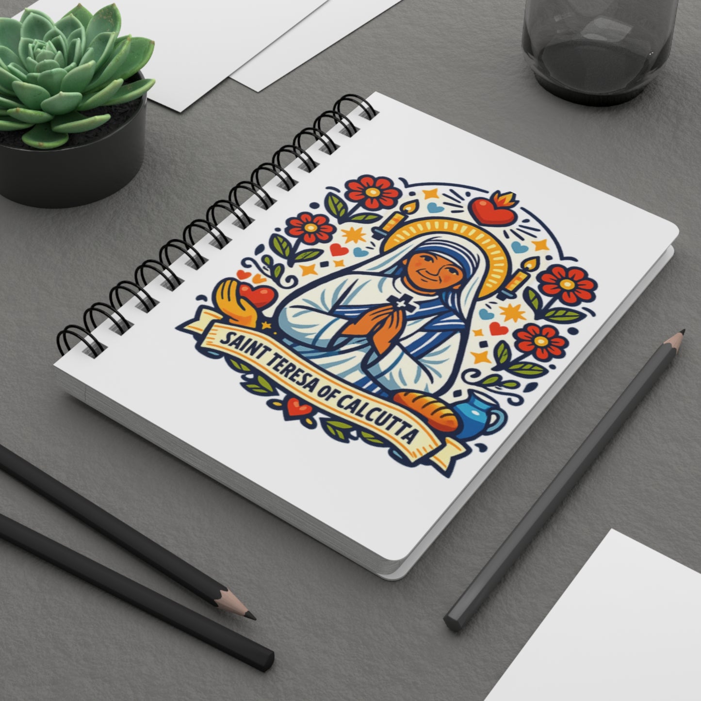 Saint Teresa of Calcutta Spiral Journal — Catholic Folk Art Prayer Notebook
