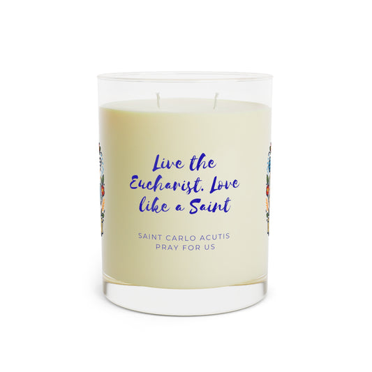 Saint Carlo Acutis Prayer Candle — Catholic Folk Art Scented Soy Candle
