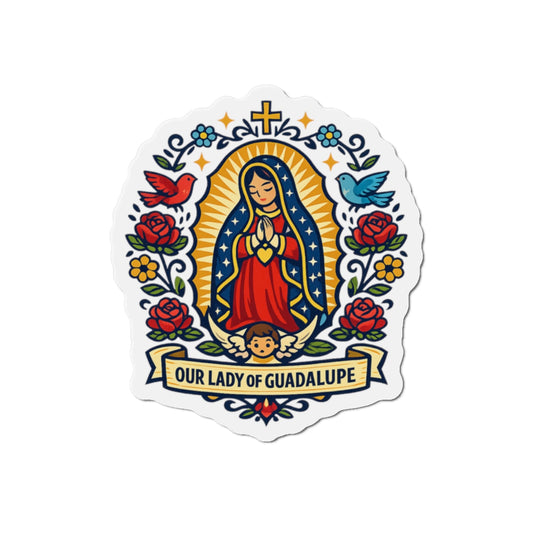 Our Lady of Guadalupe Die-Cut Magnet — Catholic Folk Art Fridge Magnet