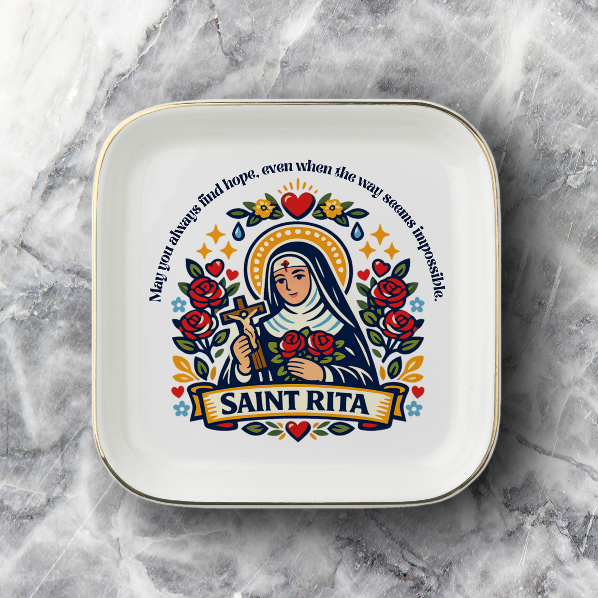 Saint Rita Catholic Jewelry Dish | Inspirational Gift Trinket Dish