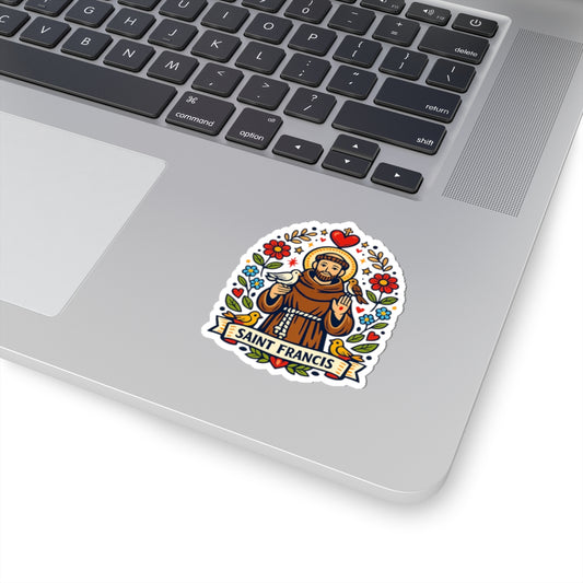 Saint Francis of Assisi Kiss-Cut Sticker — Catholic Folk Art Decal