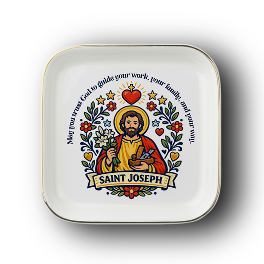 Saint Joseph Catholic Jewelry Dish | Inspirational Gift Trinket Dish