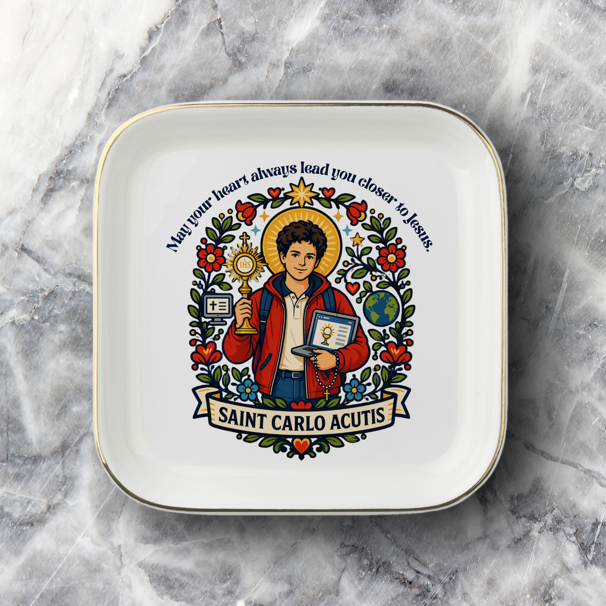 Saint Carlo Acutis Catholic Jewelry Dish | Inspirational Gift Trinket