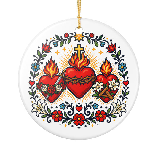 Three Hearts of the Holy Family Catholic Christmas Ornament