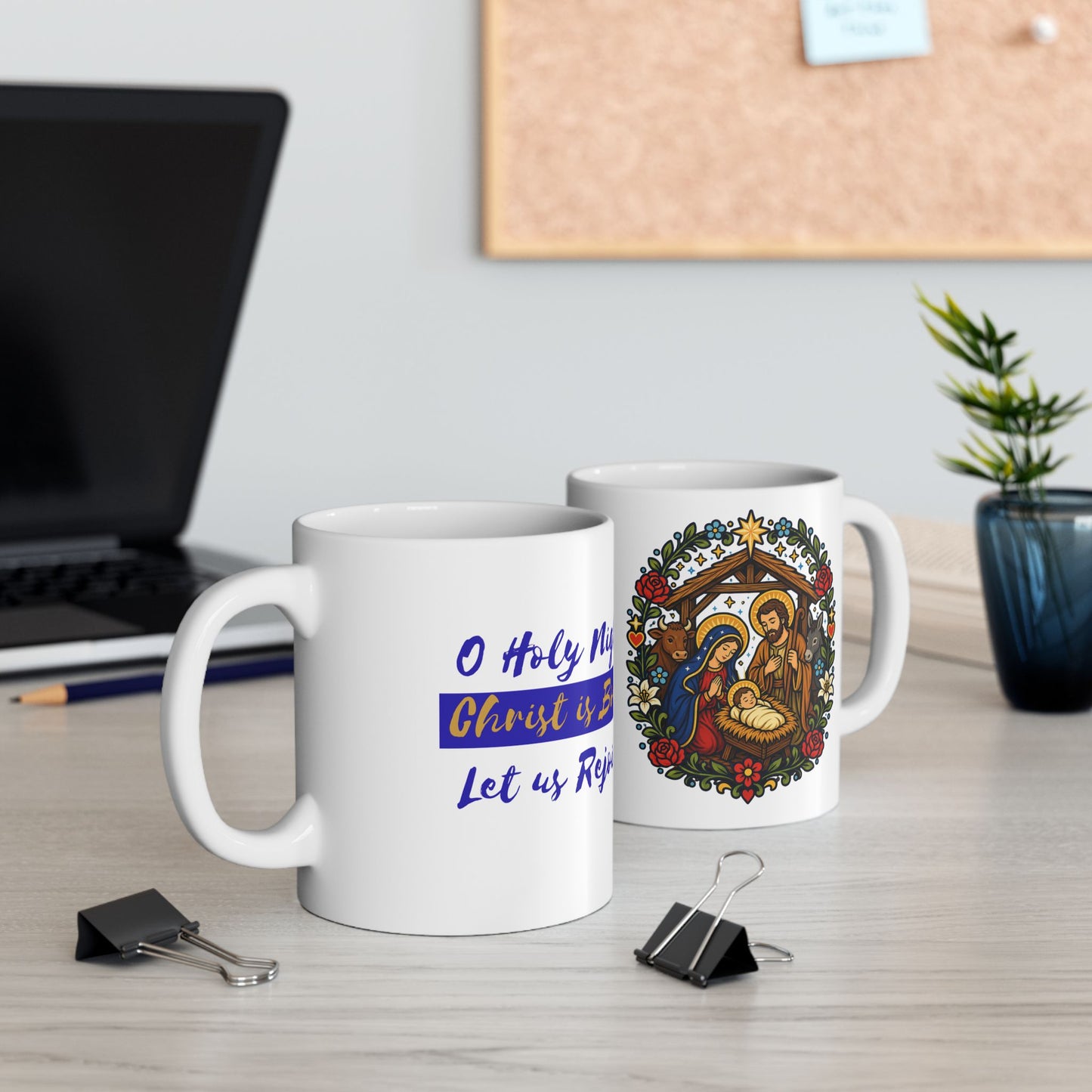 Nativity Scene Mug — "O Holy Night, Christ Is Born" Christmas Cup