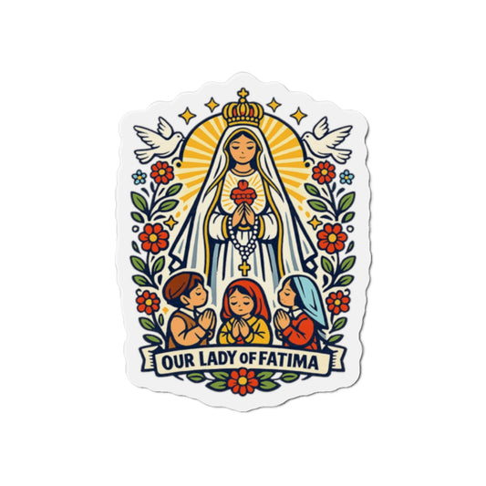 Our Lady of Fatima Die-Cut Magnet — Catholic Folk Art Fridge Magnet