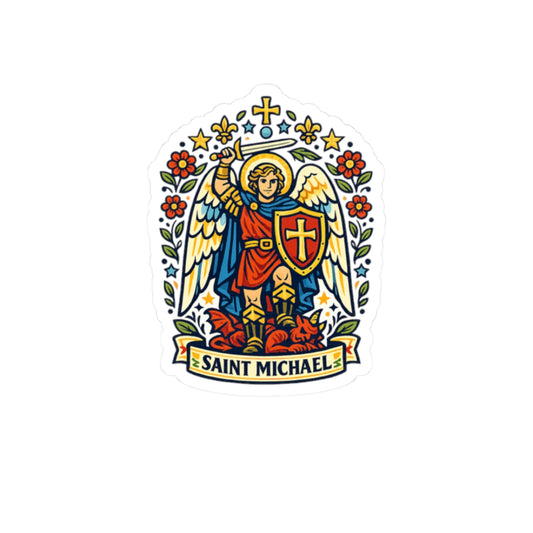 Saint Michael the Archangel Kiss-Cut Sticker — Catholic Folk Art Decal