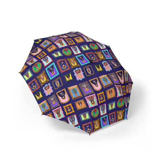 Heaven's Gallery Catholic Saints Umbrella — Navy Folk Art Foldable Umbrella