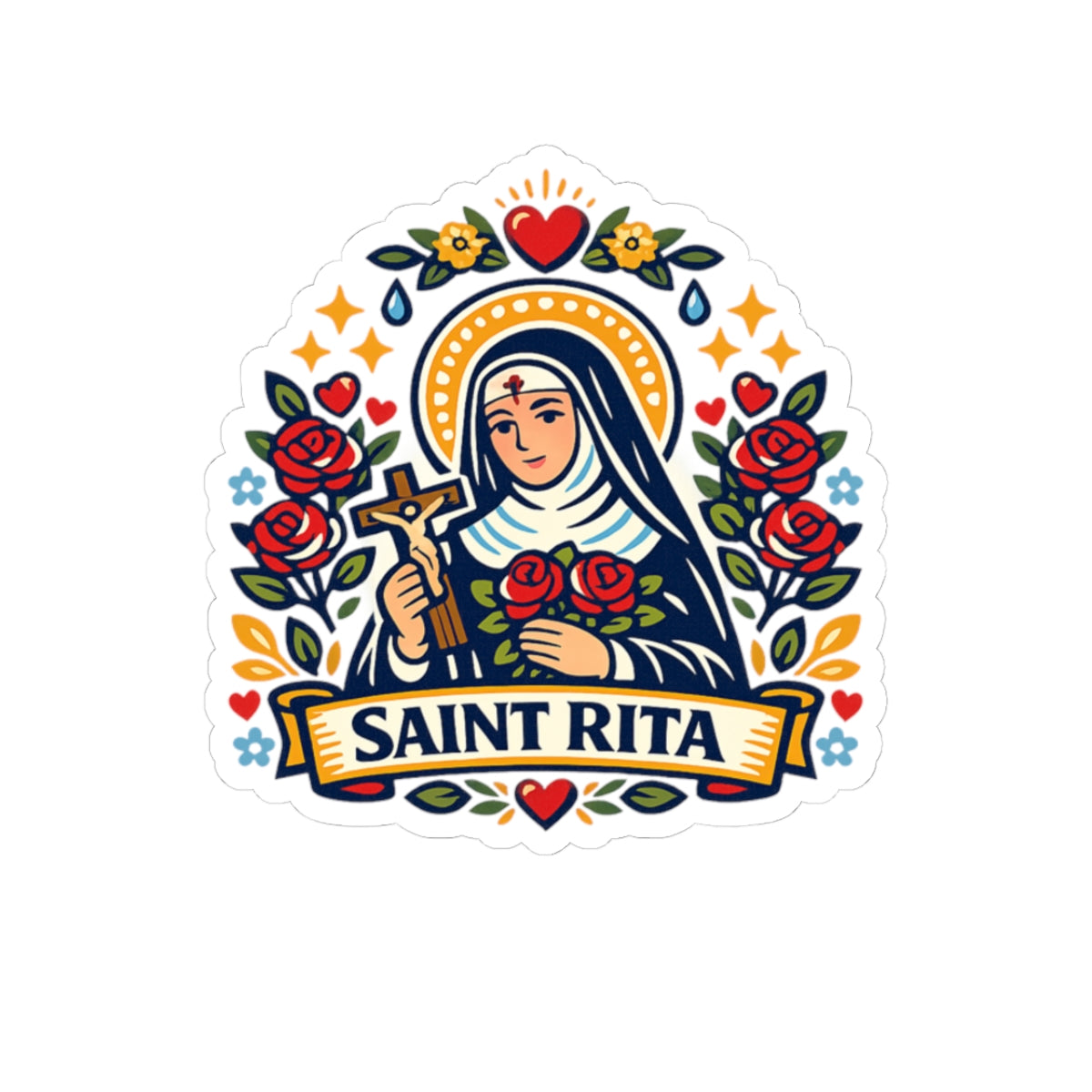 Saint Rita of Cascia Kiss-Cut Sticker — Catholic Folk Art Decal