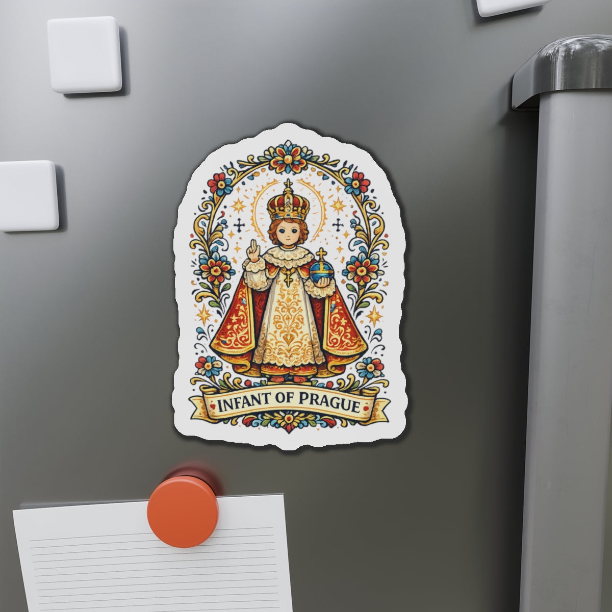 Infant of Prague Die-Cut Magnet — Catholic Folk Art Fridge Magnet