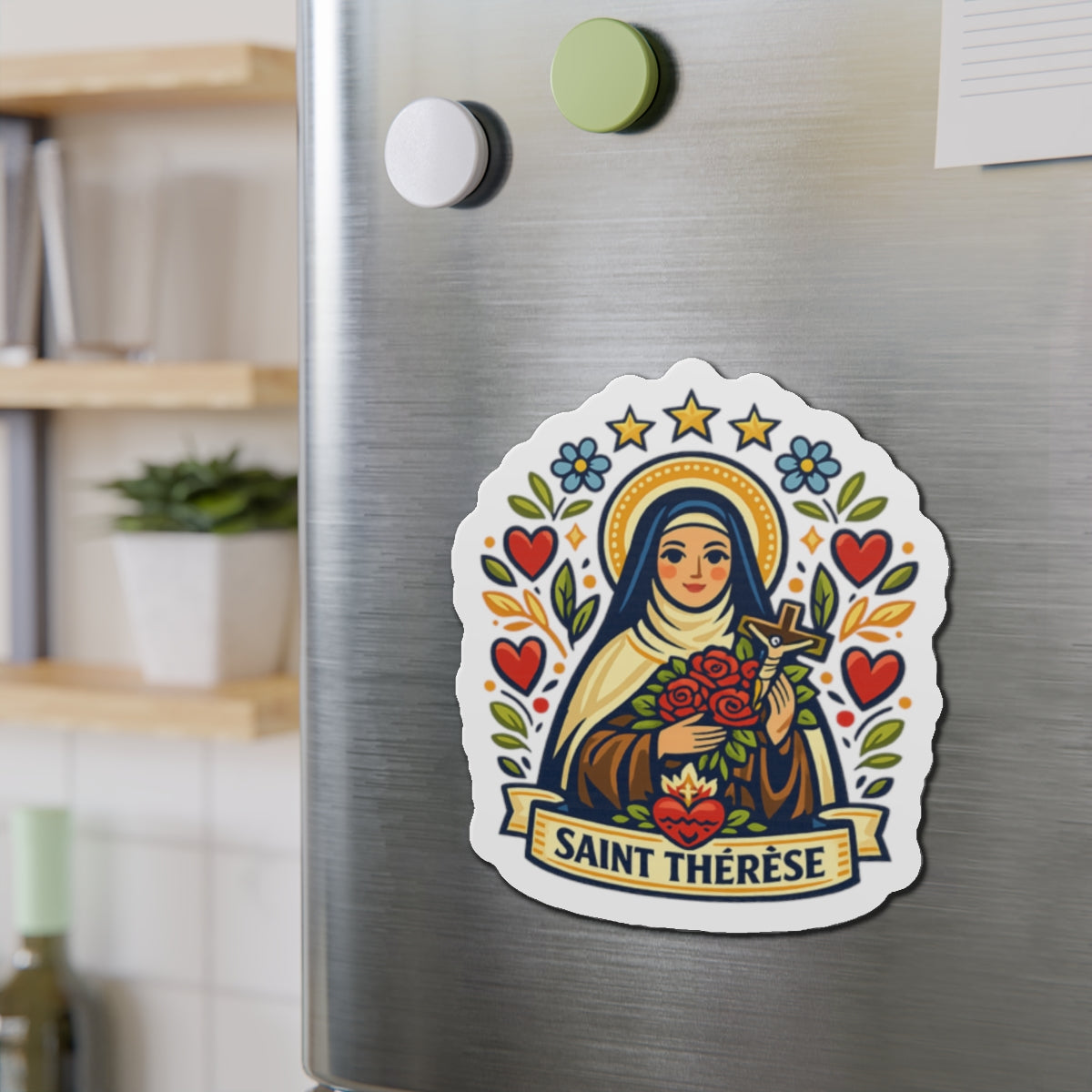 Saint Thérèse of Lisieux Die-Cut Magnet — Catholic Folk Art Fridge Magnet