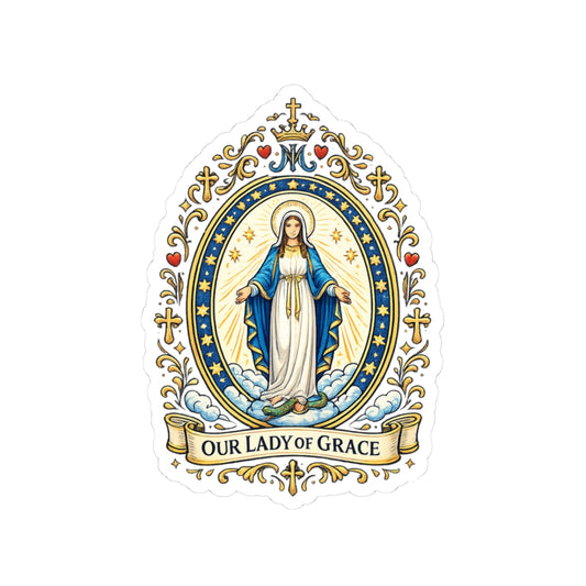 Our Lady of Grace Kiss-Cut Sticker — Catholic Folk Art Decal