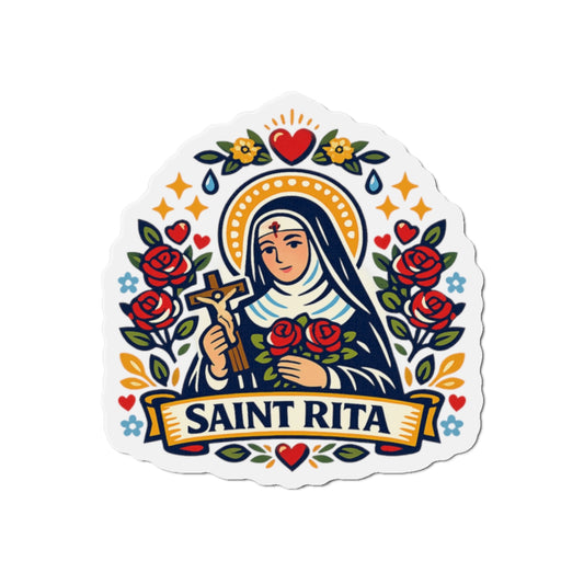 Saint Rita of Cascia Die-Cut Magnet — Catholic Folk Art Fridge Magnet