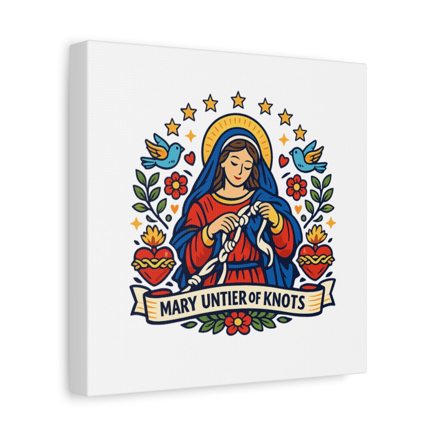 Mary Untier of Knots Canvas Wall Art — Catholic Folk Art Print