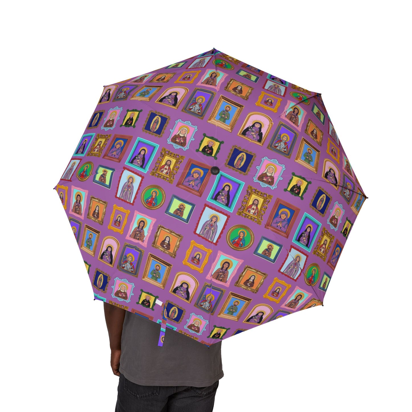 Heaven's Gallery Catholic Saints Umbrella — Purple Folk Art Foldable Umbrella