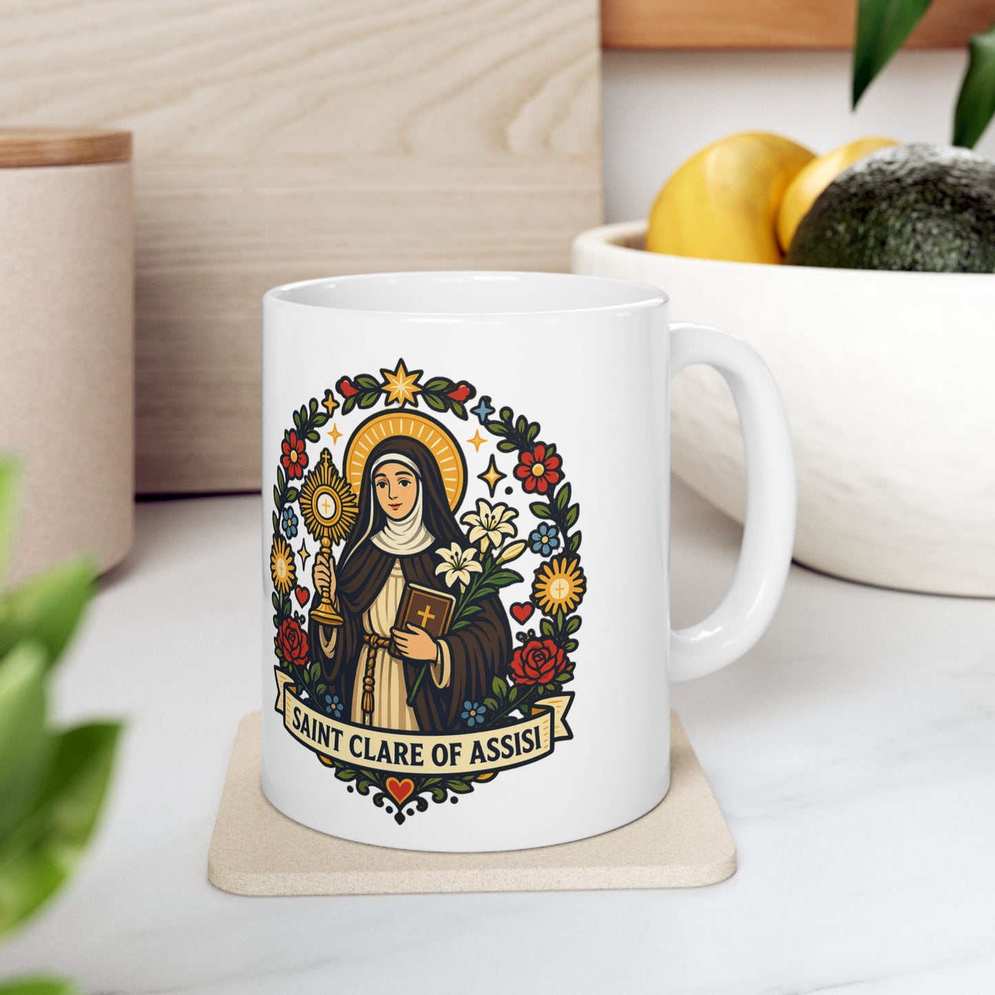 Saint Clare of Assisi Ceramic Mug — Foundress of the Poor Clares