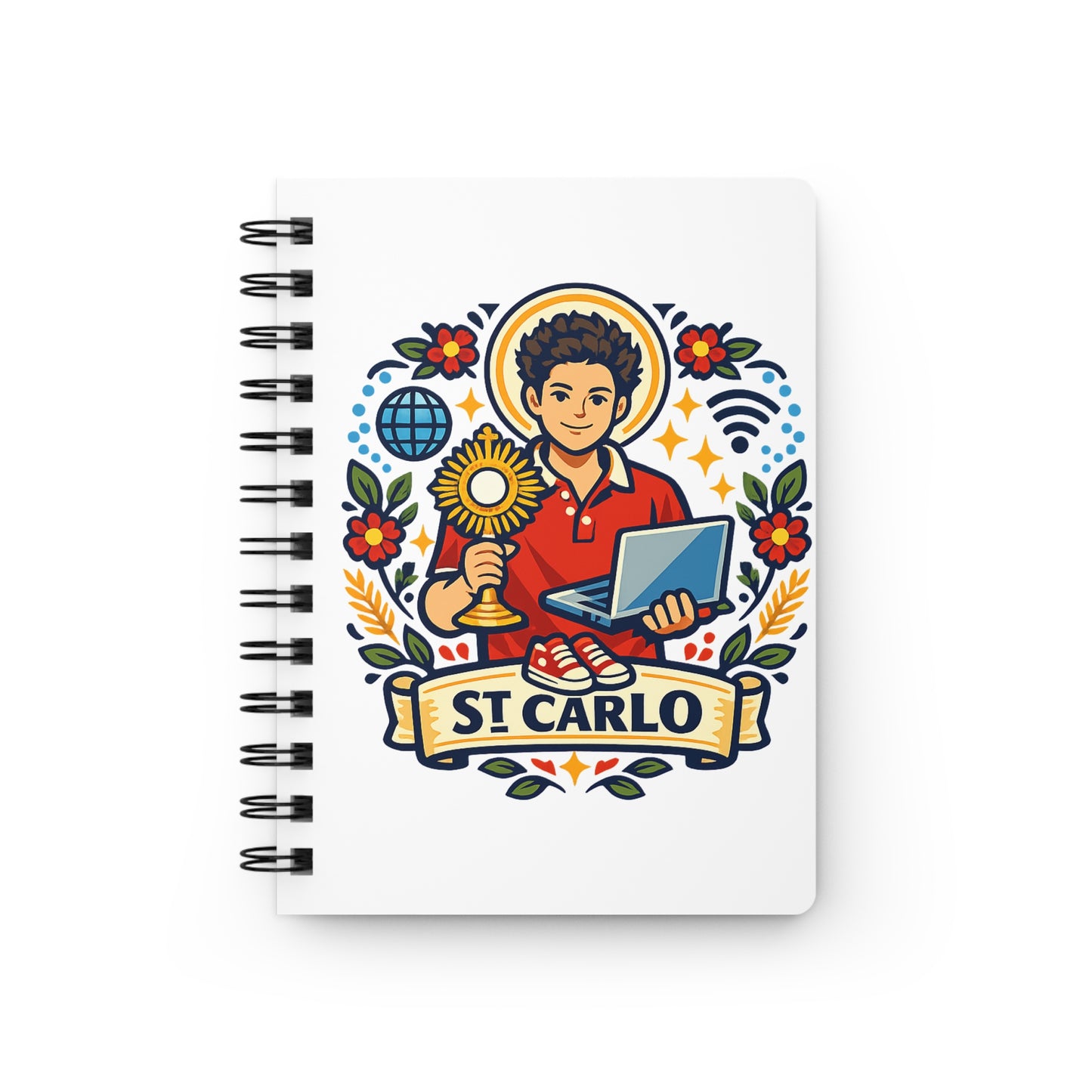 Saint Carlo Acutis Spiral Journal — Catholic Folk Art Prayer Notebook
