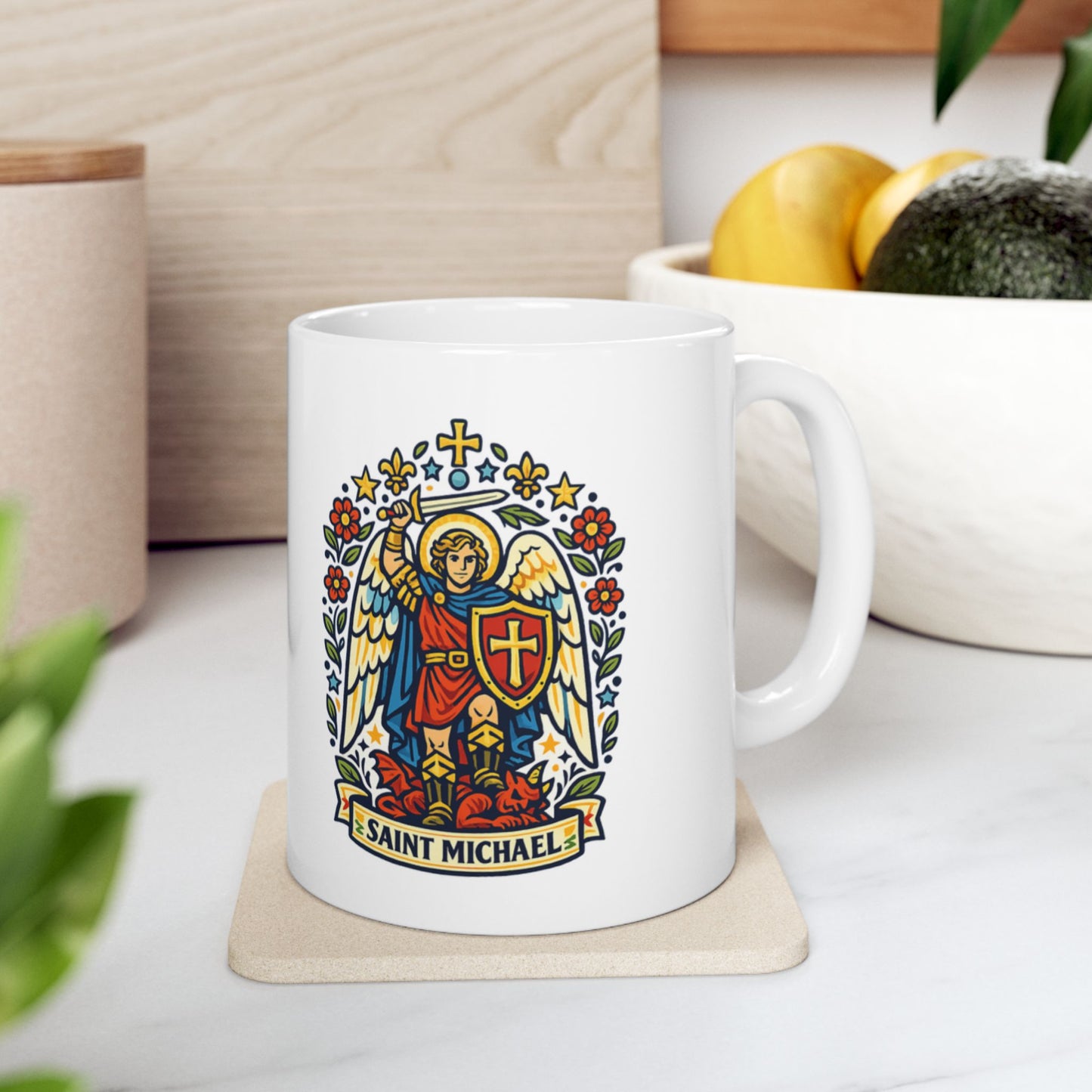 Saint Michael Mug — "Defend Us in Battle" Prayer Coffee Cup