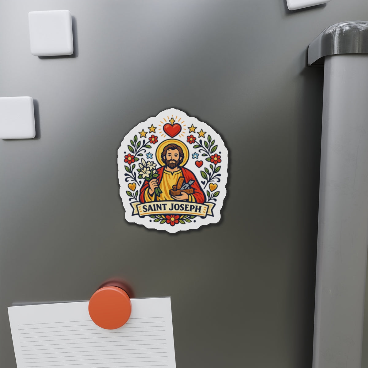 Saint Joseph Die-Cut Magnet — Catholic Folk Art Fridge Magnet
