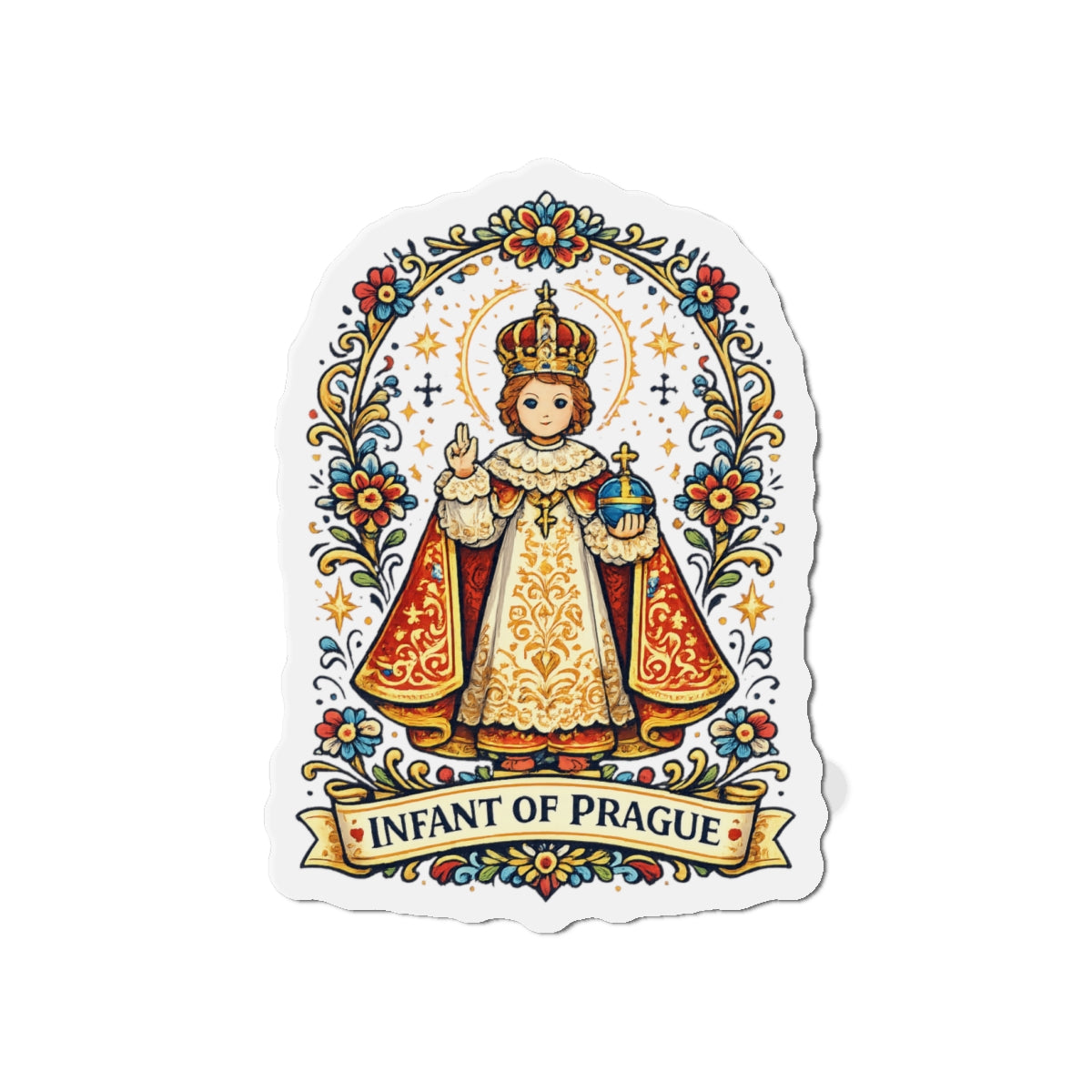 Infant of Prague Die-Cut Magnet — Catholic Folk Art Fridge Magnet