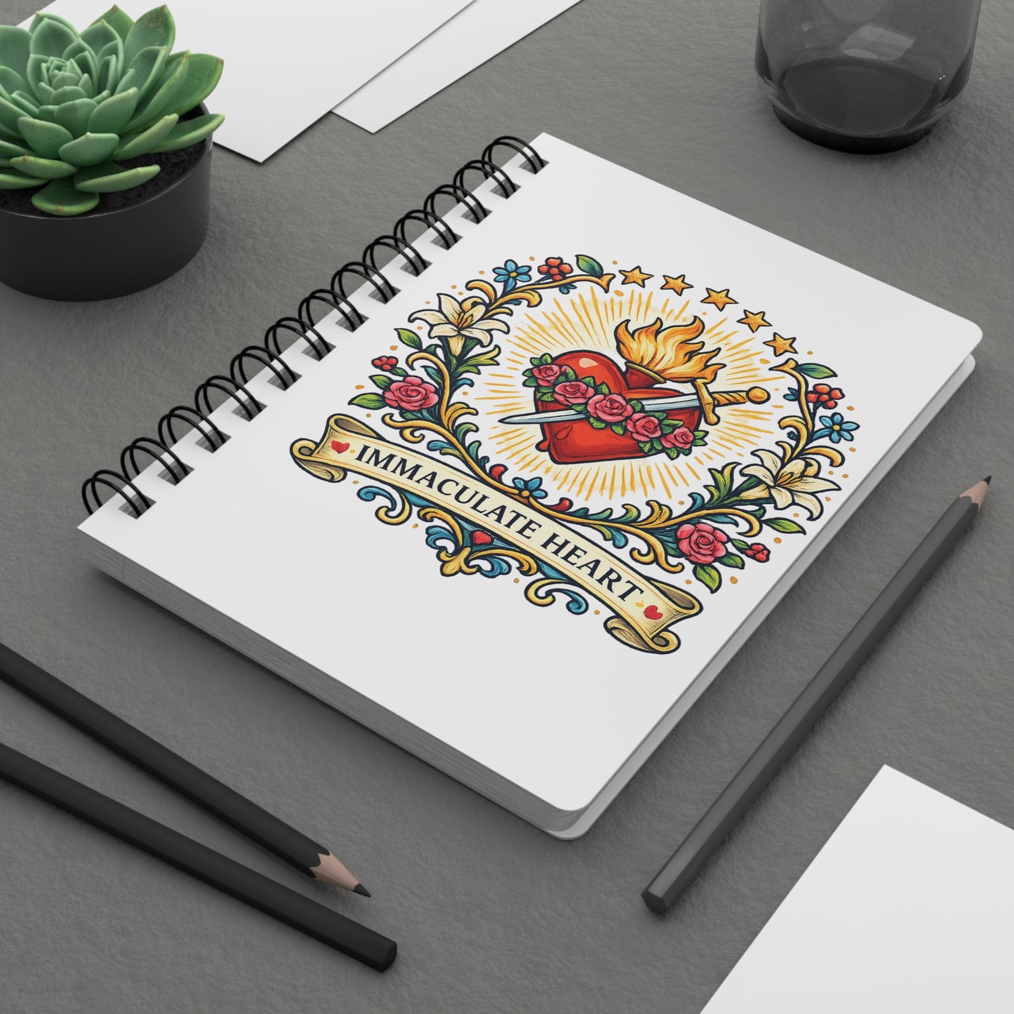 Immaculate Heart of Mary Spiral Journal — Catholic Folk Art Prayer Notebook