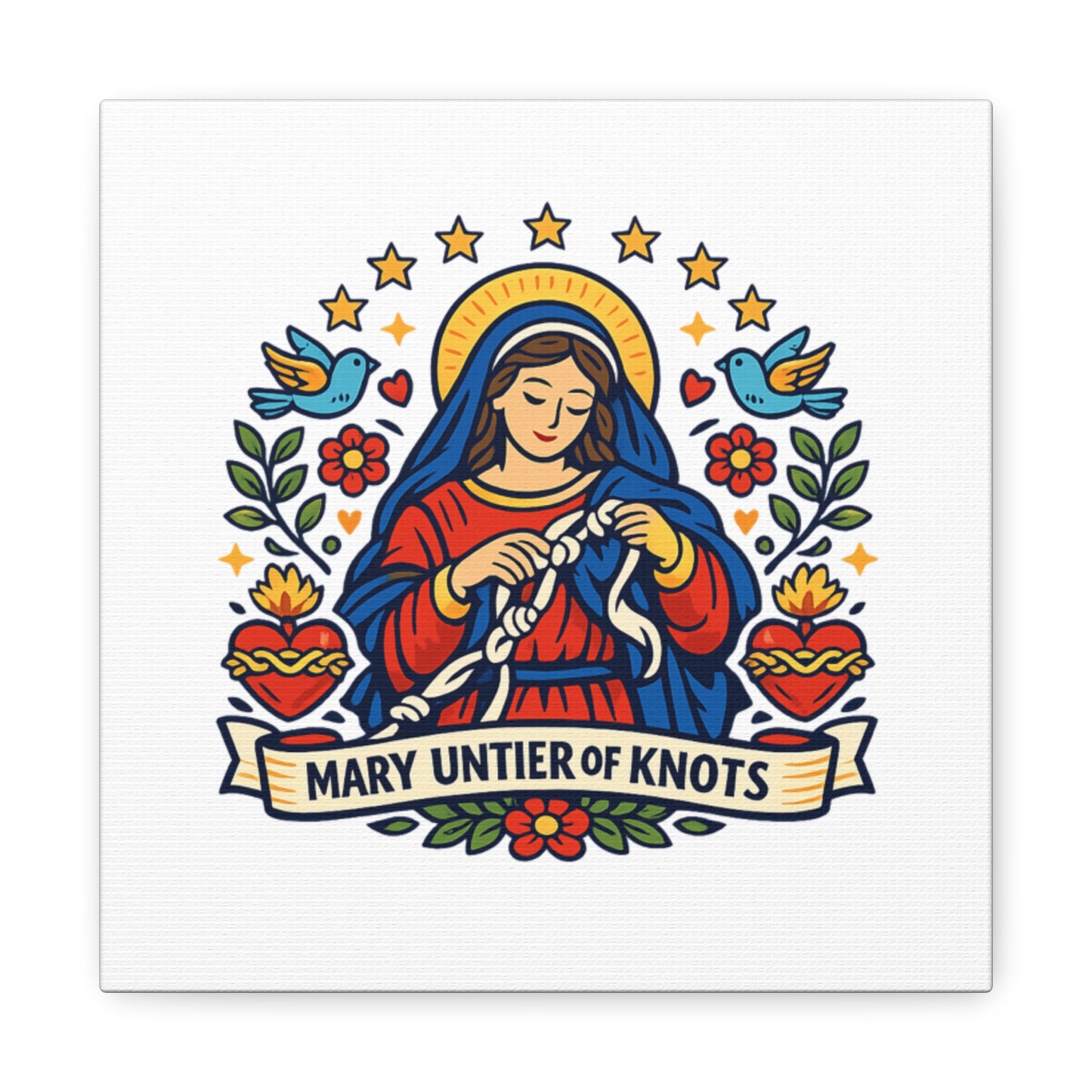 Mary Untier of Knots Canvas Wall Art — Catholic Folk Art Print