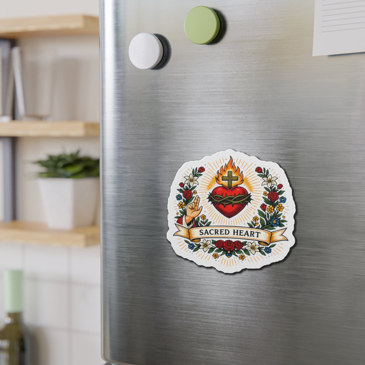 Sacred Heart of Jesus Die-Cut Magnet — Catholic Folk Art Fridge Magnet