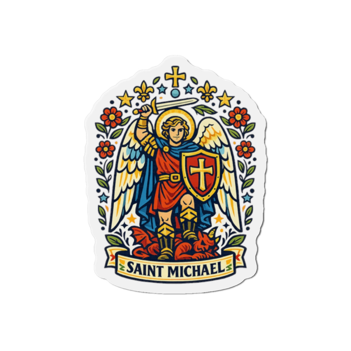 Saint Michael the Archangel Die-Cut Magnet — Catholic Folk Art Fridge Magnet